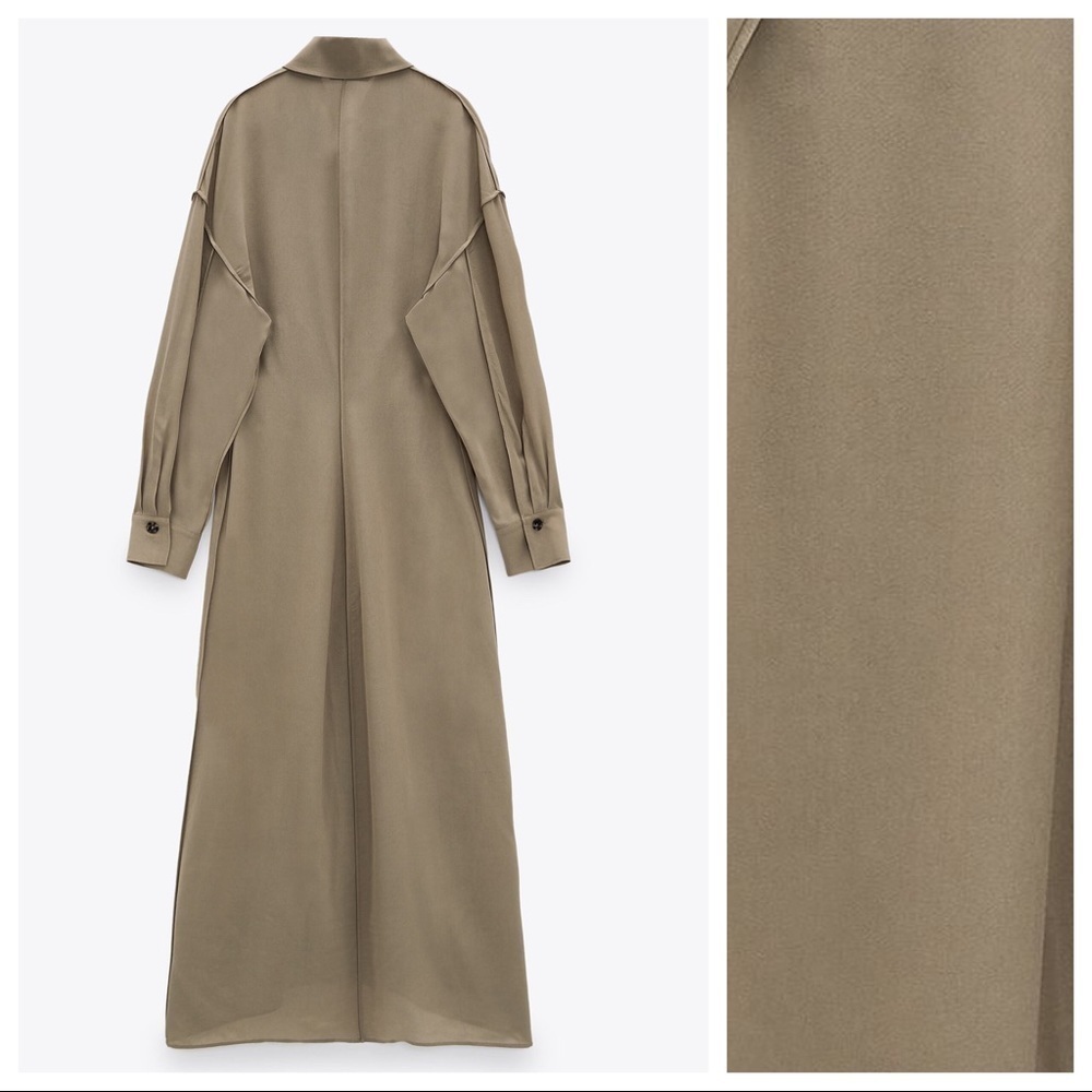 NWT Zara Limited Edition Khaki 100% Viscose Longline Collared Shirt Dress Size S - Picture 12 of 15